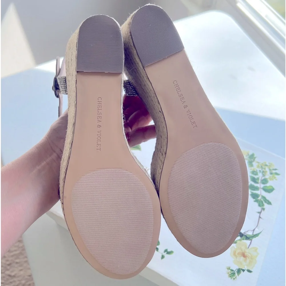 Chelsea & Violet Size 9.5 Rhinestone Henna 4” Wedge Espadrille Heels New In Box